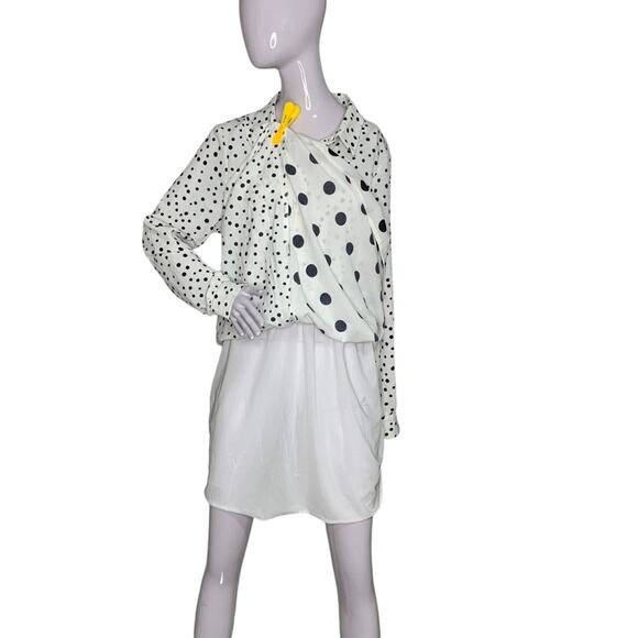 Missguided NWT Collared Dress Long Sleeve White Blue Polka Dot Size 8 Tall - Picture 13 of 16
